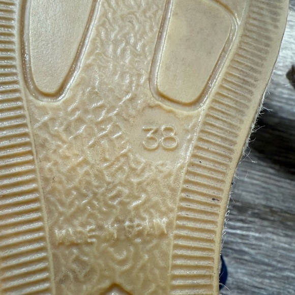 Viscata Espadrille 7.5 Navy/Tan Canvas Wedge Ankle Strap Closed Toe Nautical - Picture 5 of 9